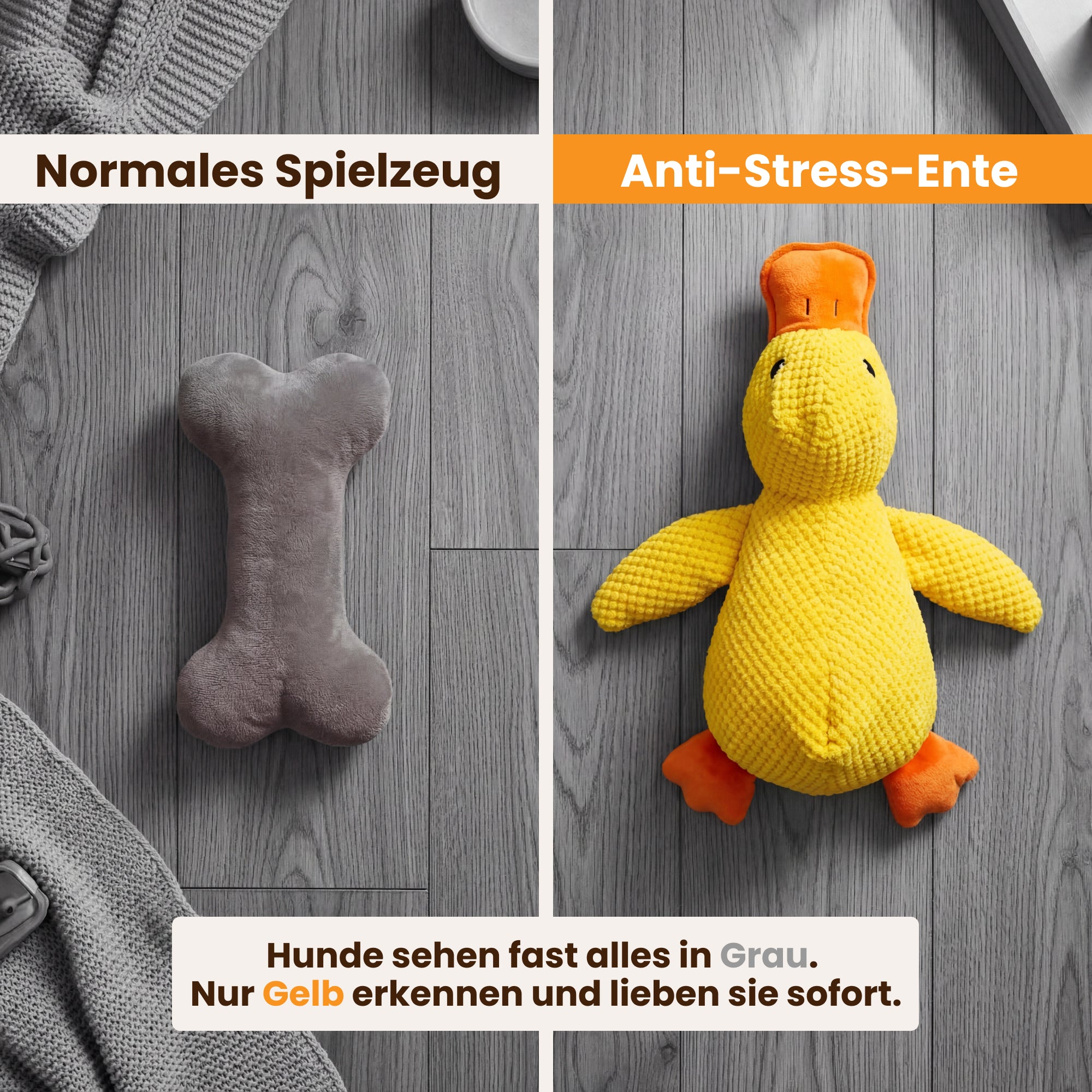 Anti-Stress Ente Fr Hunde - Lustiges Hundespielzeug Mit Quak-Gerusch Zum  Ziehen & Beien (Gelb +